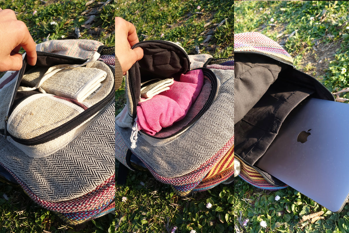 Zaino in canapa fatto a mano, con tasca per il portatile - foto 3